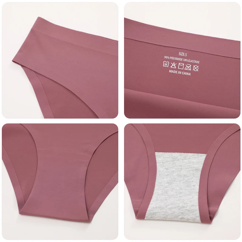 FINETOO 5PCS Seamless Panties for Women Sexy Ice Silk Underwear Soild Briefs Low Waist Comfortable Invisible Lingerie Intimates