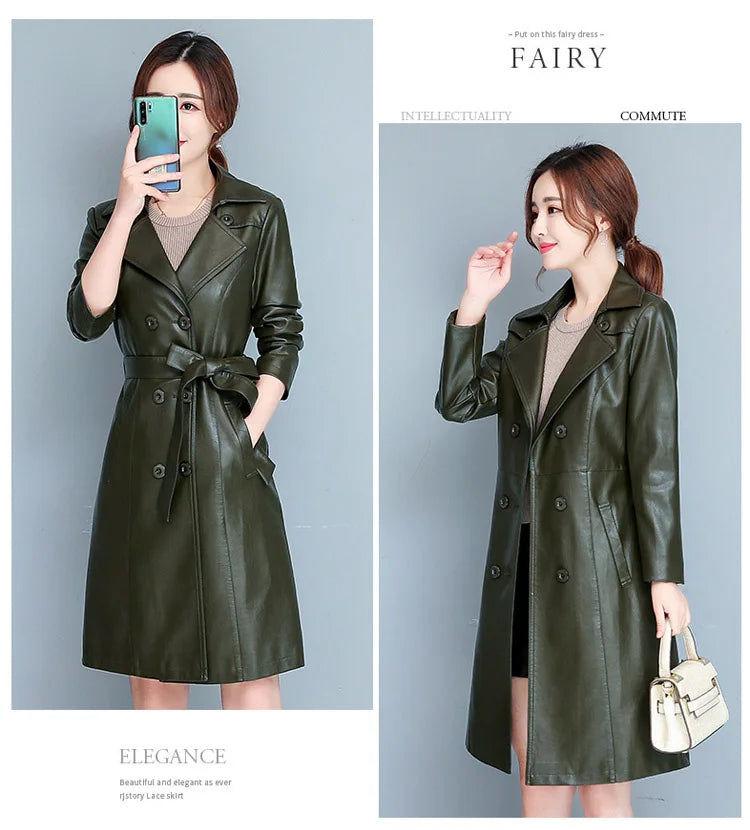 M-7XL Woman Sheepskin OverCoat Spring Autumn Winter 2026 Fashion Fur Collar Warm Thick Slim Long Sheep Leather Coat Female