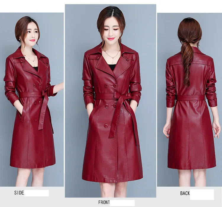 M-7XL Woman Sheepskin OverCoat Spring Autumn Winter 2026 Fashion Fur Collar Warm Thick Slim Long Sheep Leather Coat Female