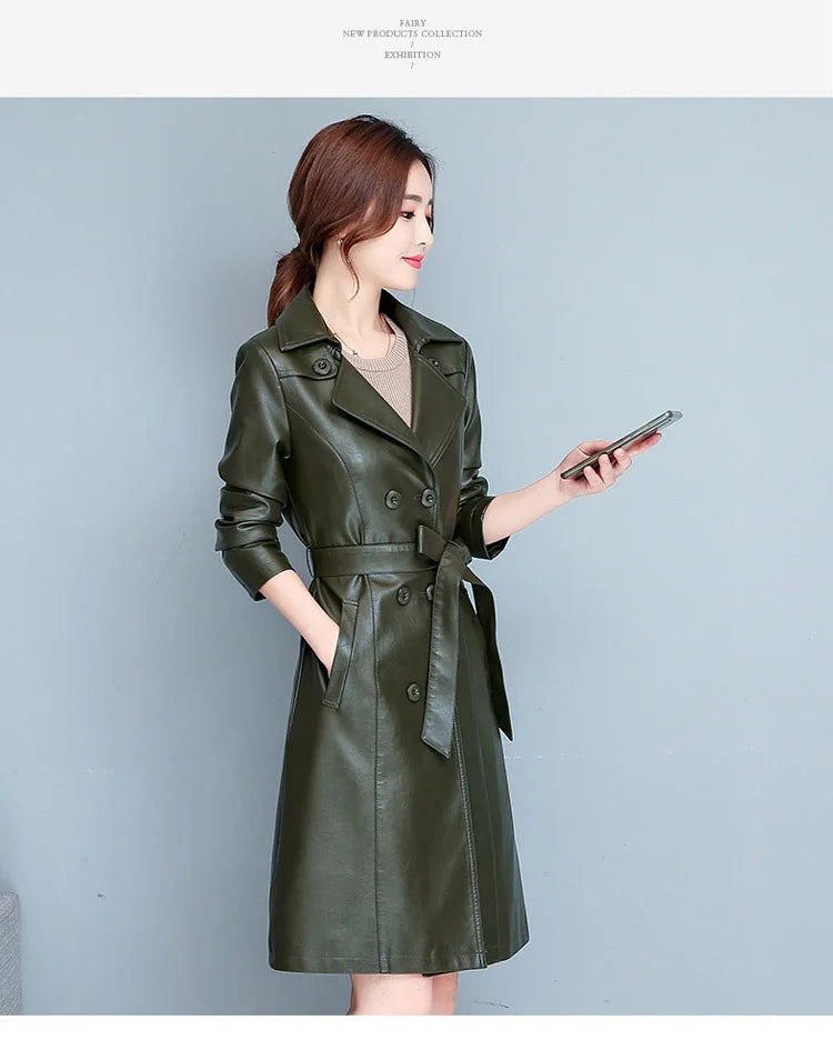 M-7XL Woman Sheepskin OverCoat Spring Autumn Winter 2026 Fashion Fur Collar Warm Thick Slim Long Sheep Leather Coat Female