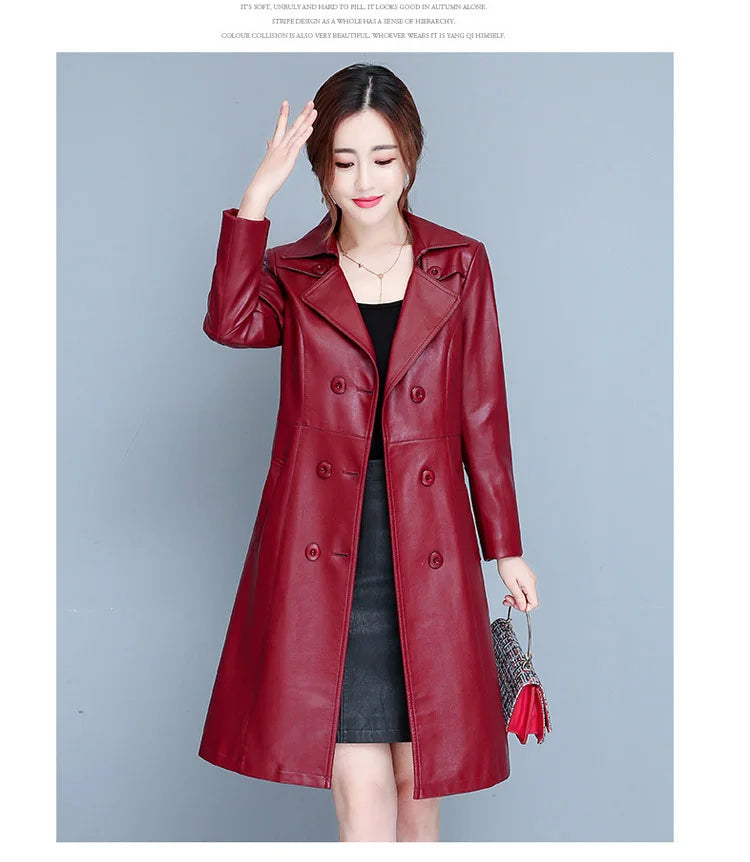 M-7XL Woman Sheepskin OverCoat Spring Autumn Winter 2026 Fashion Fur Collar Warm Thick Slim Long Sheep Leather Coat Female