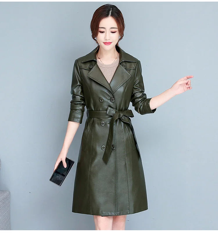 M-7XL Woman Sheepskin OverCoat Spring Autumn Winter 2026 Fashion Fur Collar Warm Thick Slim Long Sheep Leather Coat Female