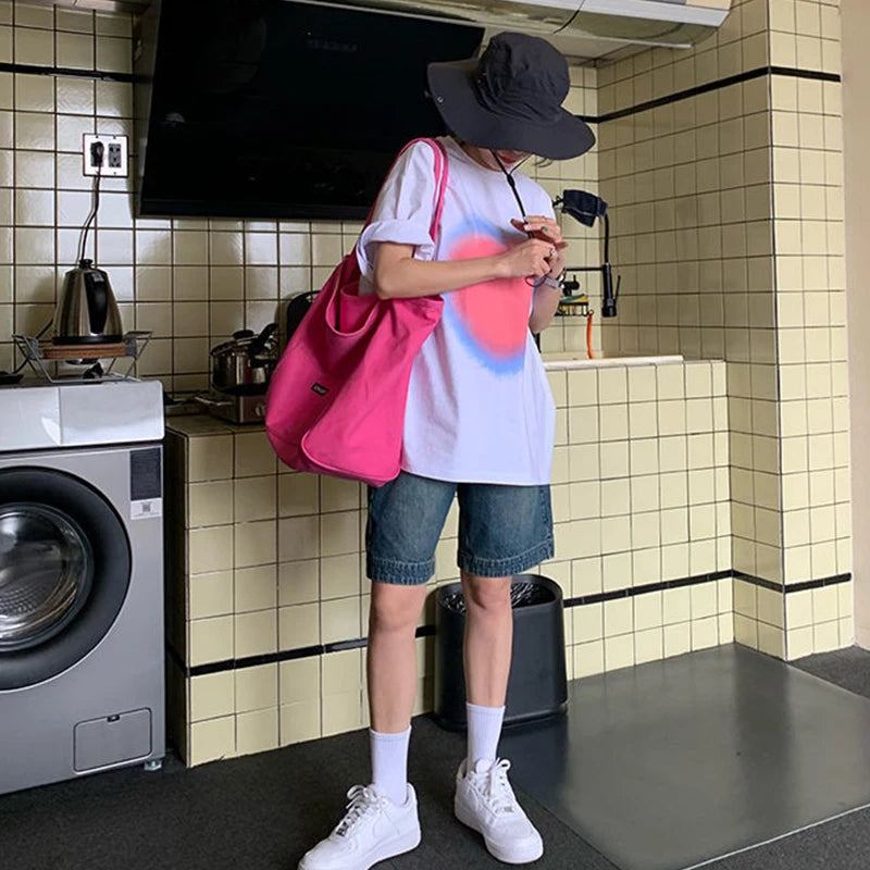Canvas Bag High Quality Reusable Shopping Shoulder Bag Women Simple Casual Daily Use Handbag Totes Female Portable Folding Purse
