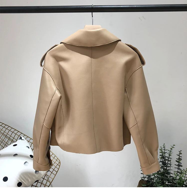 OFTBUY 2022 Genuine Leather Jacket Women Real Sheepshin Leather Coat Spring Autumn New Fashion Real Leather Jacket Loose Casual