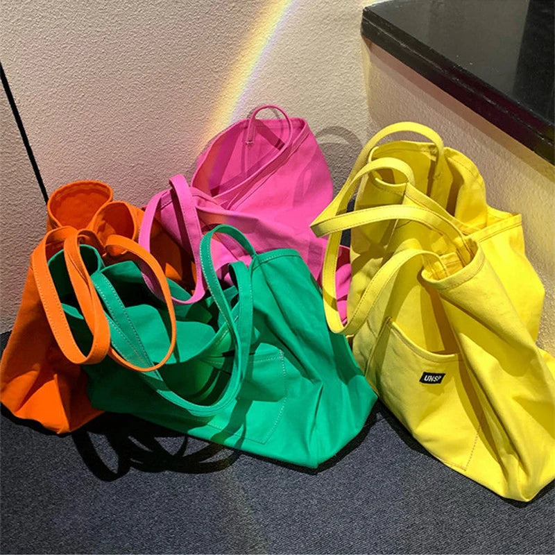 Canvas Bag High Quality Reusable Shopping Shoulder Bag Women Simple Casual Daily Use Handbag Totes Female Portable Folding Purse
