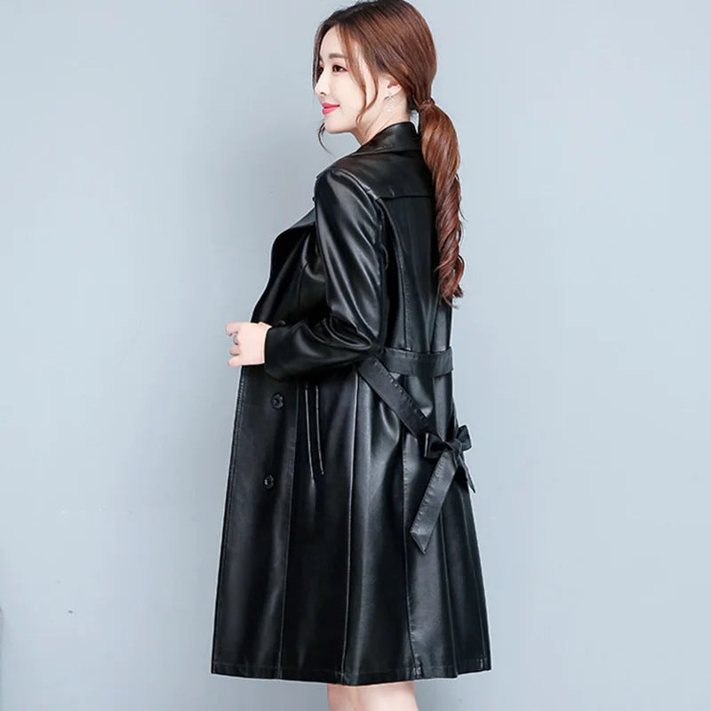 M-7XL Woman Sheepskin OverCoat Spring Autumn Winter 2026 Fashion Fur Collar Warm Thick Slim Long Sheep Leather Coat Female