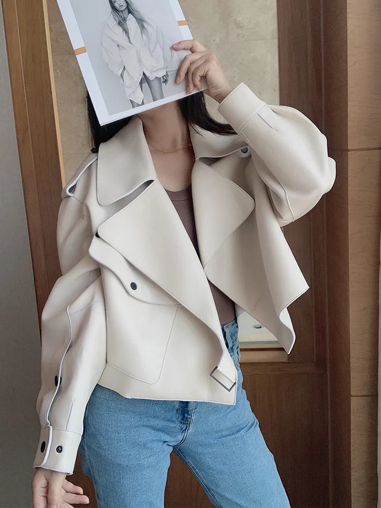 OFTBUY 2022 Genuine Leather Jacket Women Real Sheepshin Leather Coat Spring Autumn New Fashion Real Leather Jacket Loose Casual