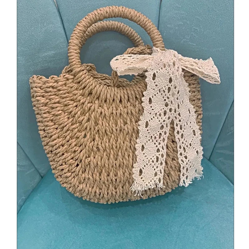 Yogodlns Handmade Half-Round Rattan Woven Straw Bag Summer Women Messenger Crossbody Bags Girls Small Beach Handbag New