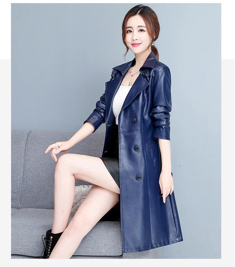 M-7XL Woman Sheepskin OverCoat Spring Autumn Winter 2026 Fashion Fur Collar Warm Thick Slim Long Sheep Leather Coat Female