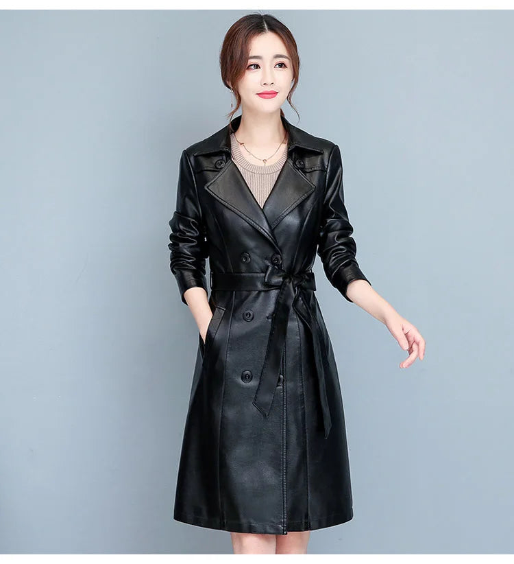 M-7XL Woman Sheepskin OverCoat Spring Autumn Winter 2026 Fashion Fur Collar Warm Thick Slim Long Sheep Leather Coat Female