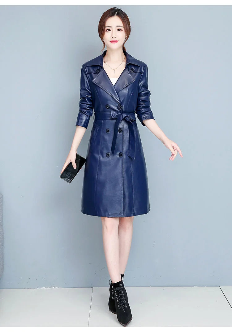 M-7XL Woman Sheepskin OverCoat Spring Autumn Winter 2026 Fashion Fur Collar Warm Thick Slim Long Sheep Leather Coat Female