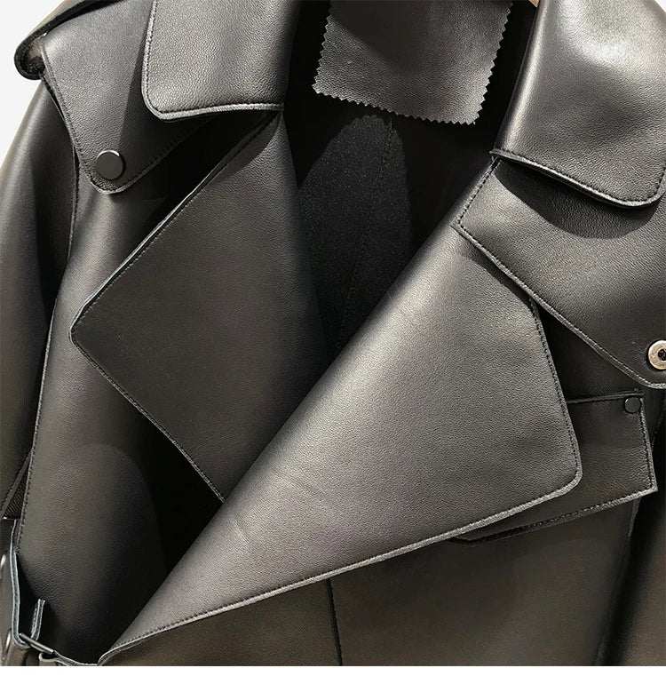 OFTBUY 2022 Genuine Leather Jacket Women Real Sheepshin Leather Coat Spring Autumn New Fashion Real Leather Jacket Loose Casual