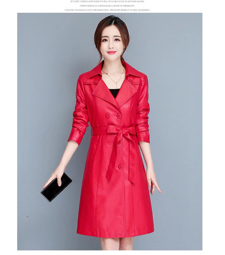 M-7XL Woman Sheepskin OverCoat Spring Autumn Winter 2026 Fashion Fur Collar Warm Thick Slim Long Sheep Leather Coat Female