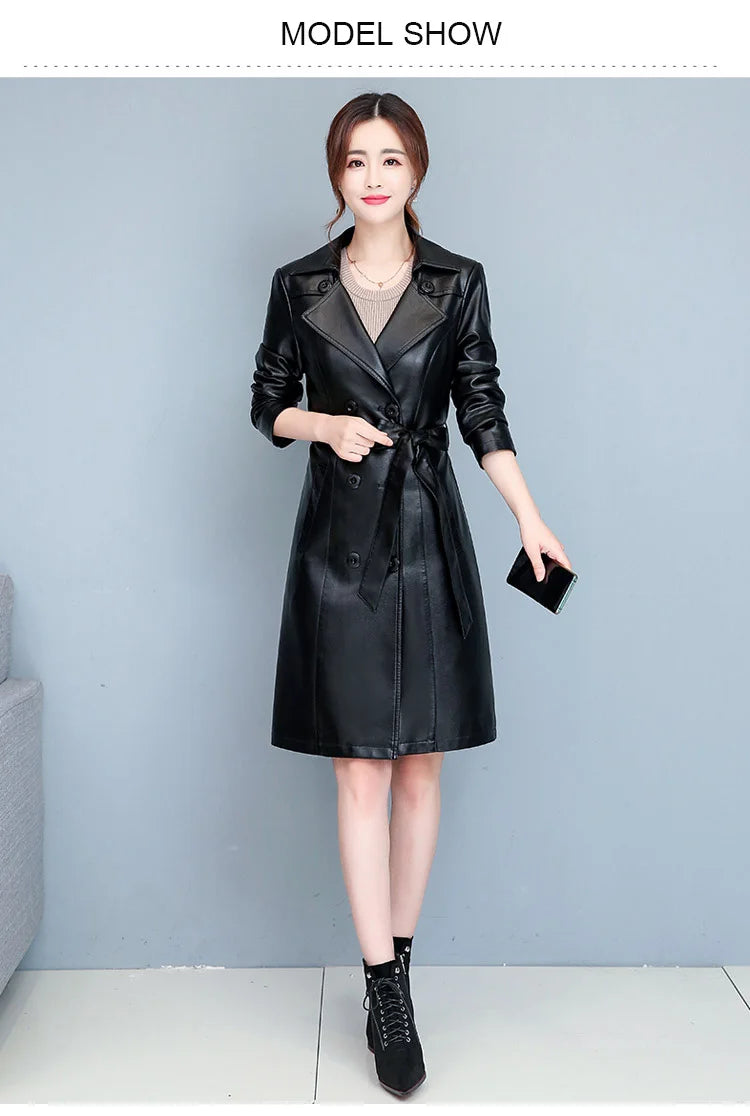 M-7XL Woman Sheepskin OverCoat Spring Autumn Winter 2026 Fashion Fur Collar Warm Thick Slim Long Sheep Leather Coat Female