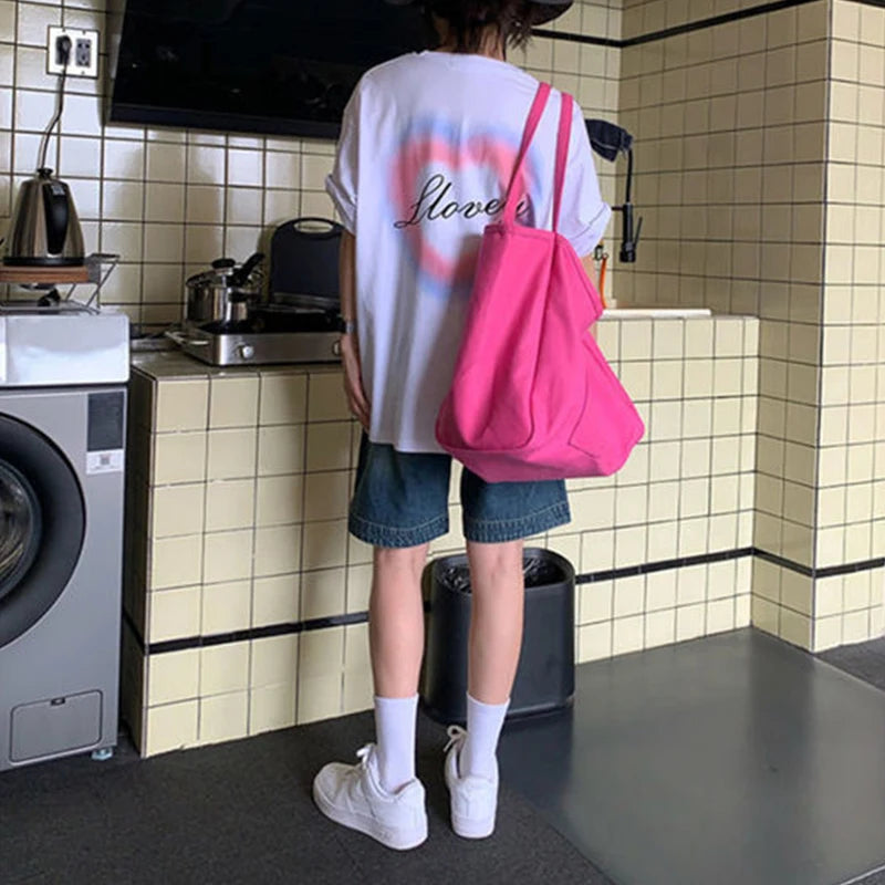 Canvas Bag High Quality Reusable Shopping Shoulder Bag Women Simple Casual Daily Use Handbag Totes Female Portable Folding Purse