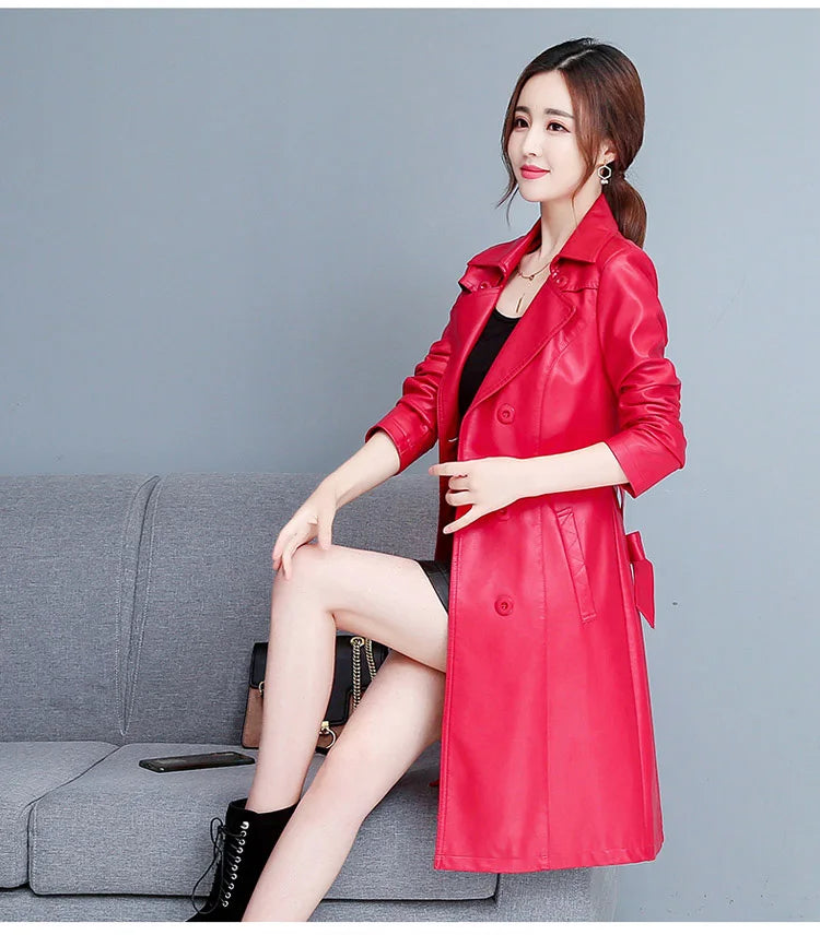 M-7XL Woman Sheepskin OverCoat Spring Autumn Winter 2026 Fashion Fur Collar Warm Thick Slim Long Sheep Leather Coat Female