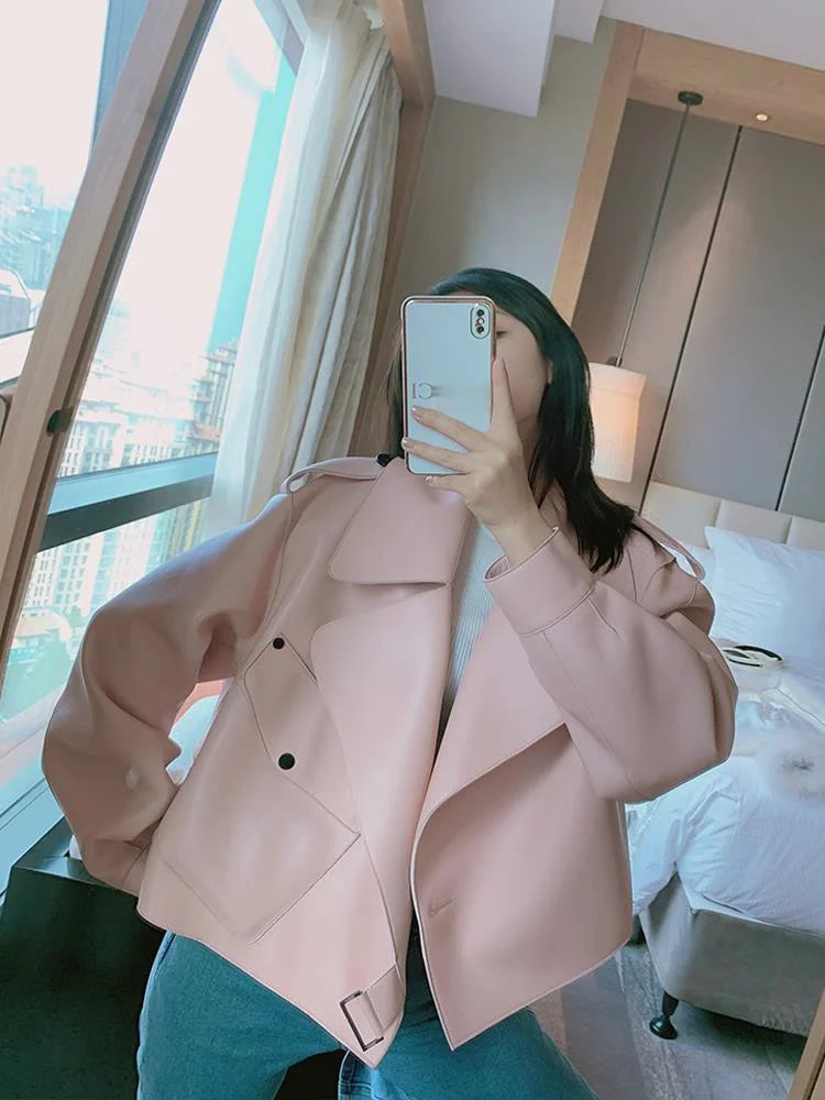 OFTBUY 2022 Genuine Leather Jacket Women Real Sheepshin Leather Coat Spring Autumn New Fashion Real Leather Jacket Loose Casual