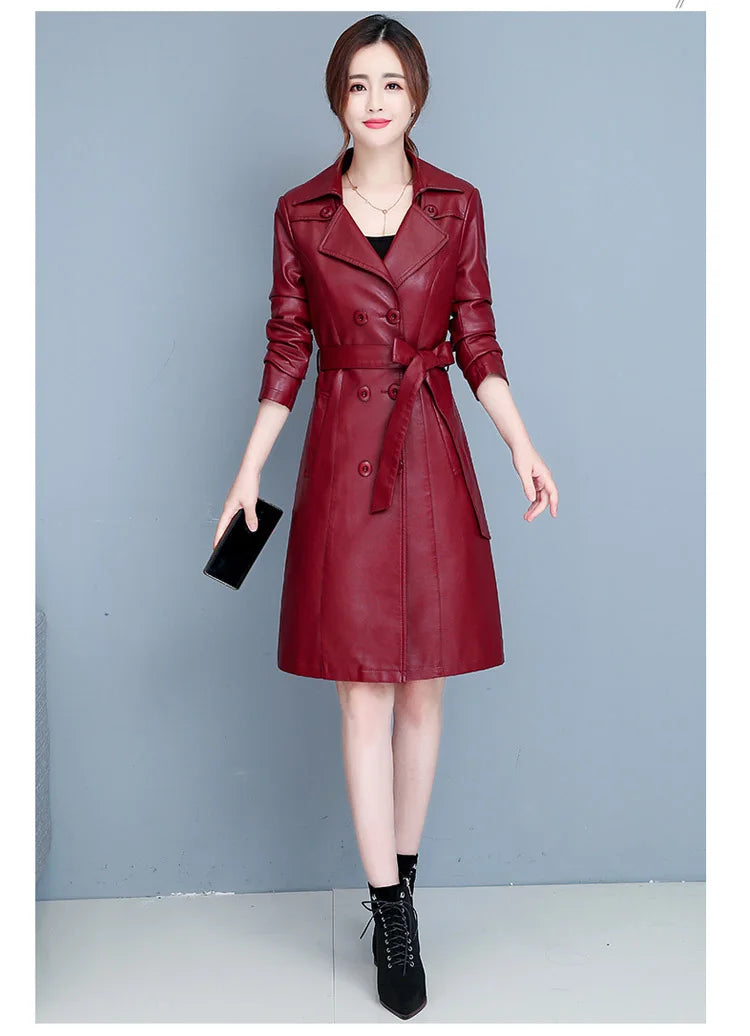 M-7XL Woman Sheepskin OverCoat Spring Autumn Winter 2026 Fashion Fur Collar Warm Thick Slim Long Sheep Leather Coat Female