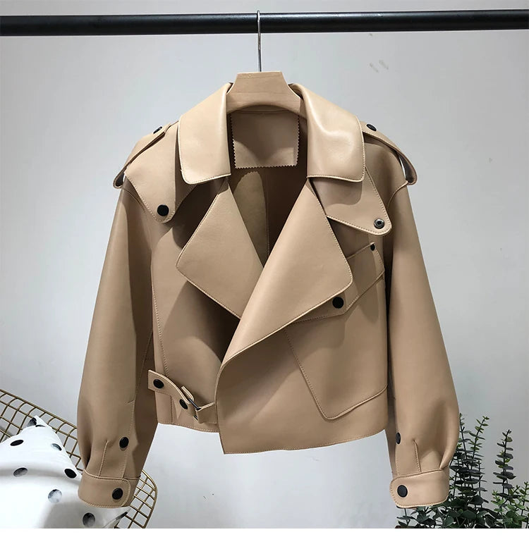 OFTBUY 2022 Genuine Leather Jacket Women Real Sheepshin Leather Coat Spring Autumn New Fashion Real Leather Jacket Loose Casual