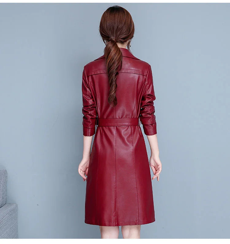 M-7XL Woman Sheepskin OverCoat Spring Autumn Winter 2026 Fashion Fur Collar Warm Thick Slim Long Sheep Leather Coat Female