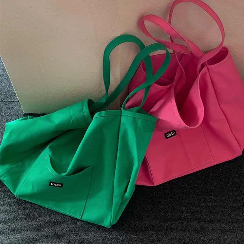 Canvas Bag High Quality Reusable Shopping Shoulder Bag Women Simple Casual Daily Use Handbag Totes Female Portable Folding Purse
