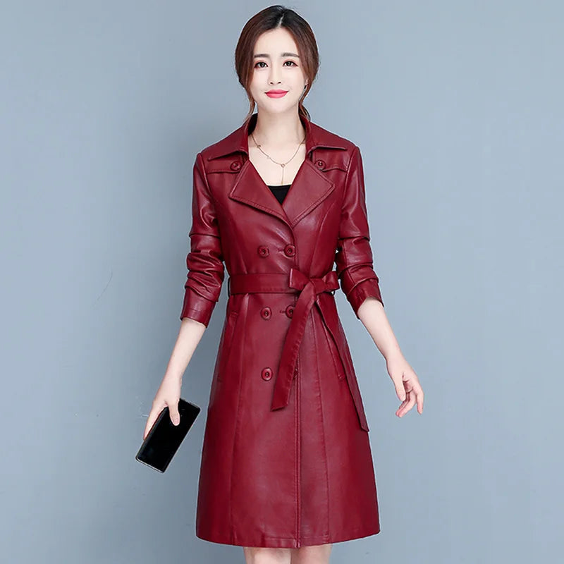 M-7XL Woman Sheepskin OverCoat Spring Autumn Winter 2026 Fashion Fur Collar Warm Thick Slim Long Sheep Leather Coat Female