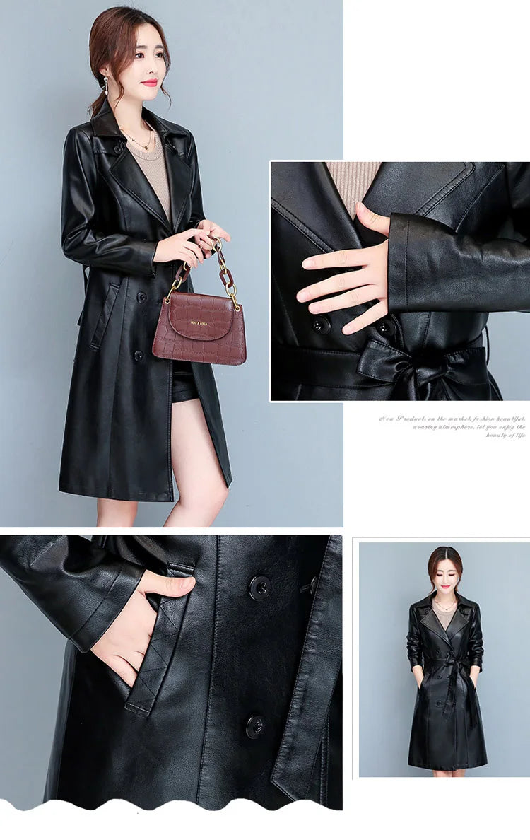 M-7XL Woman Sheepskin OverCoat Spring Autumn Winter 2026 Fashion Fur Collar Warm Thick Slim Long Sheep Leather Coat Female