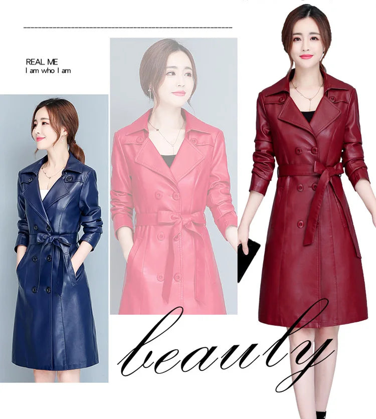 M-7XL Woman Sheepskin OverCoat Spring Autumn Winter 2026 Fashion Fur Collar Warm Thick Slim Long Sheep Leather Coat Female