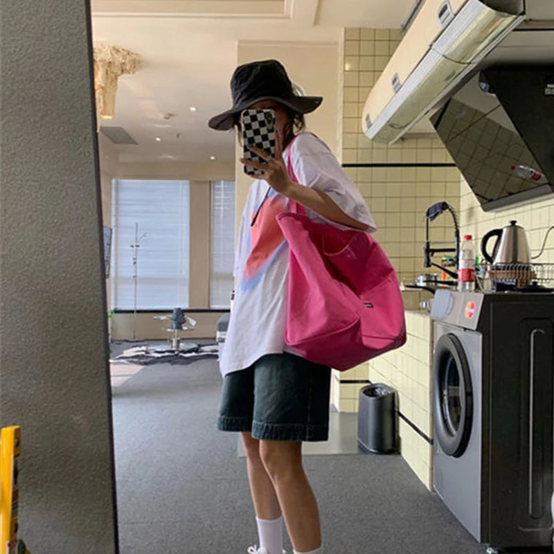 Canvas Bag High Quality Reusable Shopping Shoulder Bag Women Simple Casual Daily Use Handbag Totes Female Portable Folding Purse