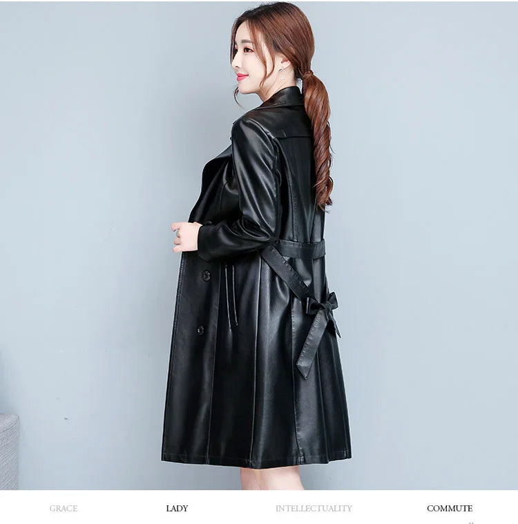 M-7XL Woman Sheepskin OverCoat Spring Autumn Winter 2026 Fashion Fur Collar Warm Thick Slim Long Sheep Leather Coat Female