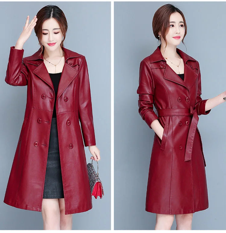 M-7XL Woman Sheepskin OverCoat Spring Autumn Winter 2026 Fashion Fur Collar Warm Thick Slim Long Sheep Leather Coat Female