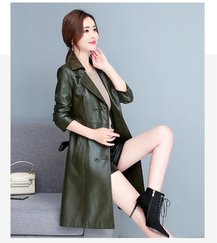 M-7XL Woman Sheepskin OverCoat Spring Autumn Winter 2026 Fashion Fur Collar Warm Thick Slim Long Sheep Leather Coat Female