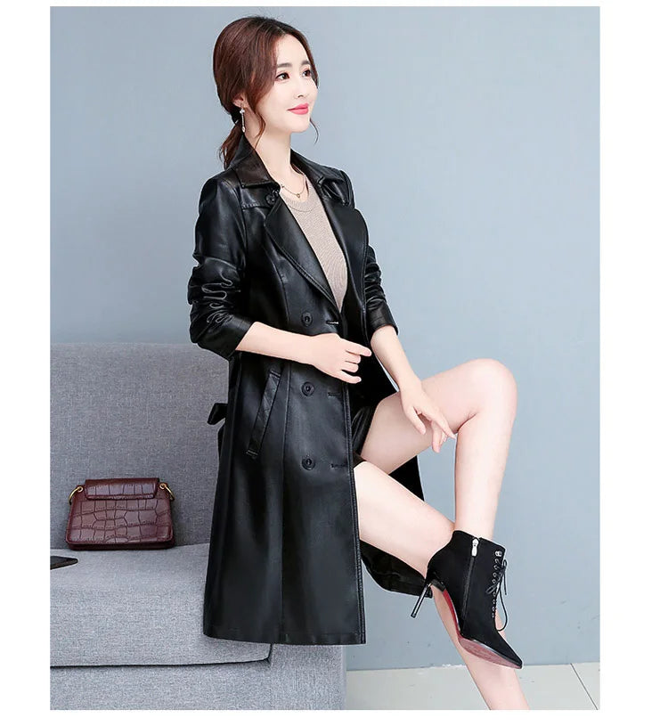 M-7XL Woman Sheepskin OverCoat Spring Autumn Winter 2026 Fashion Fur Collar Warm Thick Slim Long Sheep Leather Coat Female