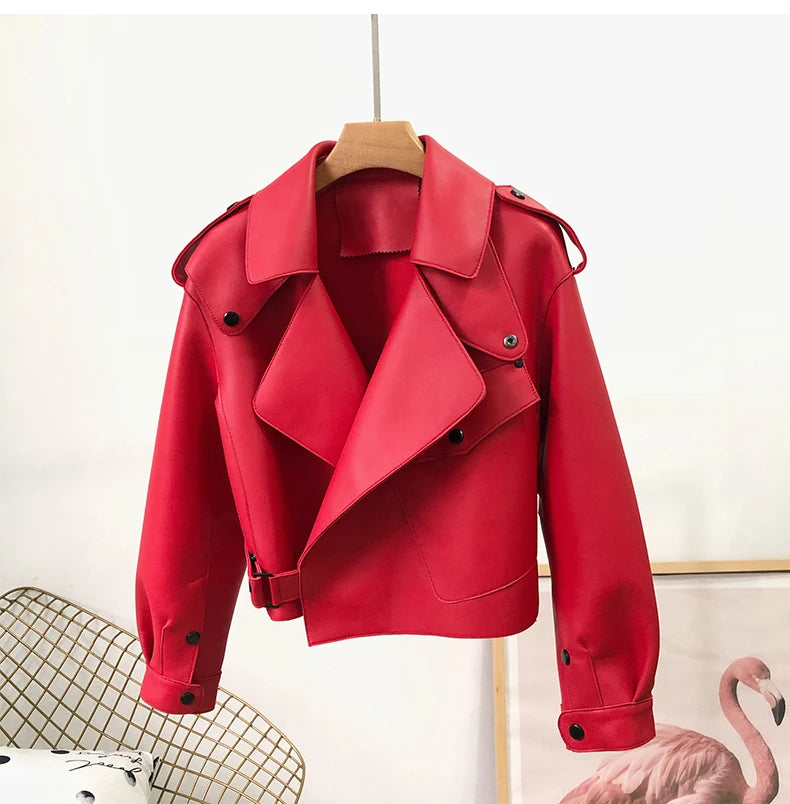OFTBUY 2022 Genuine Leather Jacket Women Real Sheepshin Leather Coat Spring Autumn New Fashion Real Leather Jacket Loose Casual