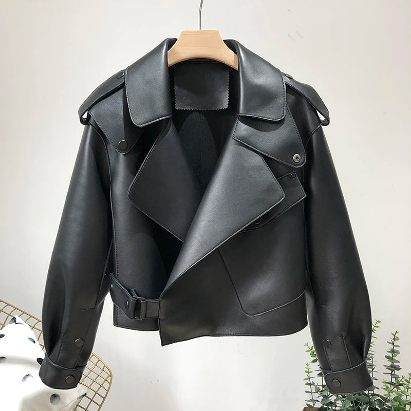 OFTBUY 2022 Genuine Leather Jacket Women Real Sheepshin Leather Coat Spring Autumn New Fashion Real Leather Jacket Loose Casual
