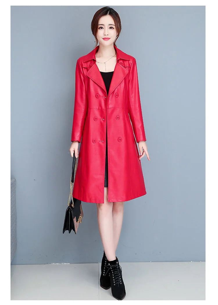 M-7XL Woman Sheepskin OverCoat Spring Autumn Winter 2026 Fashion Fur Collar Warm Thick Slim Long Sheep Leather Coat Female