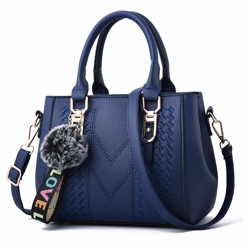 Embroidery Messenger Bags Women Leather Handbags Bags for Women Sac a Main Ladies hair ball Hand Bag