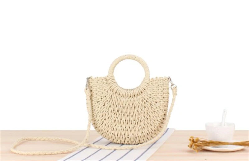 Yogodlns Handmade Half-Round Rattan Woven Straw Bag Summer Women Messenger Crossbody Bags Girls Small Beach Handbag New