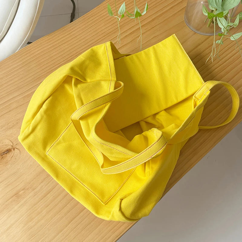 Canvas Bag High Quality Reusable Shopping Shoulder Bag Women Simple Casual Daily Use Handbag Totes Female Portable Folding Purse