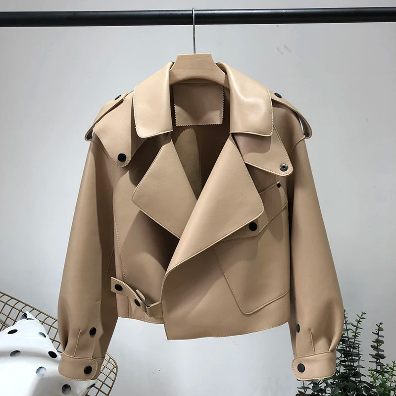OFTBUY 2022 Genuine Leather Jacket Women Real Sheepshin Leather Coat Spring Autumn New Fashion Real Leather Jacket Loose Casual