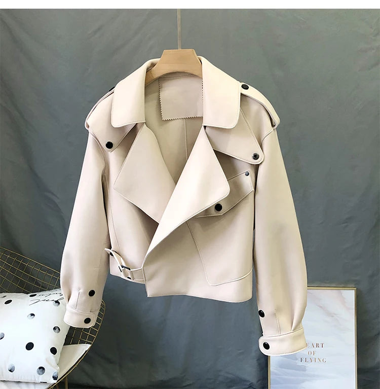OFTBUY 2022 Genuine Leather Jacket Women Real Sheepshin Leather Coat Spring Autumn New Fashion Real Leather Jacket Loose Casual