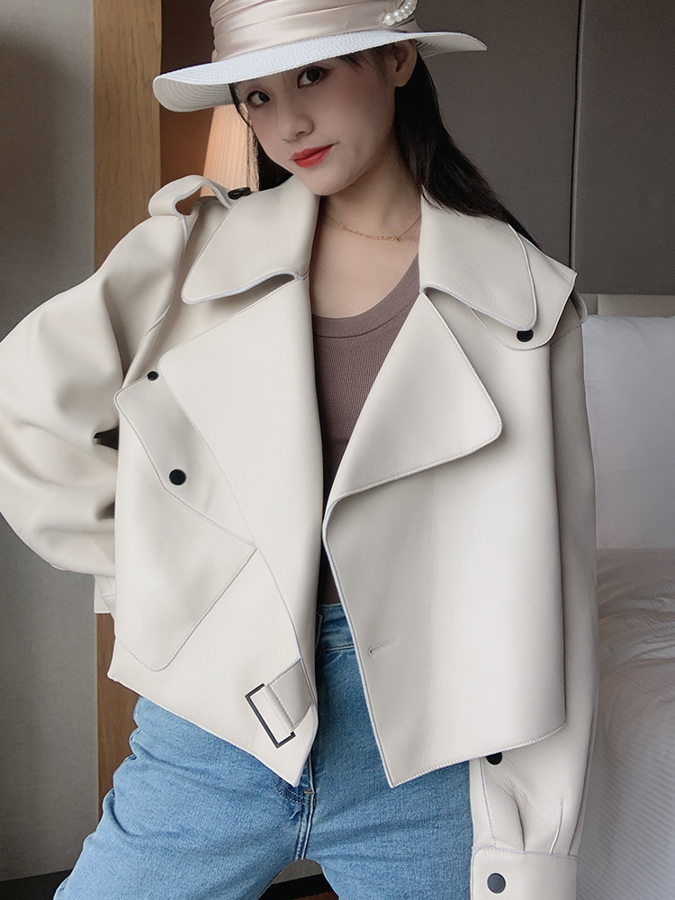 OFTBUY 2022 Genuine Leather Jacket Women Real Sheepshin Leather Coat Spring Autumn New Fashion Real Leather Jacket Loose Casual