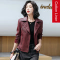 New Women Classic Leather Coat Spring Autumn 2025 Fashion Suit Collar Slim Short Sheepskin Outerwear Biker Leather Jacket Female
