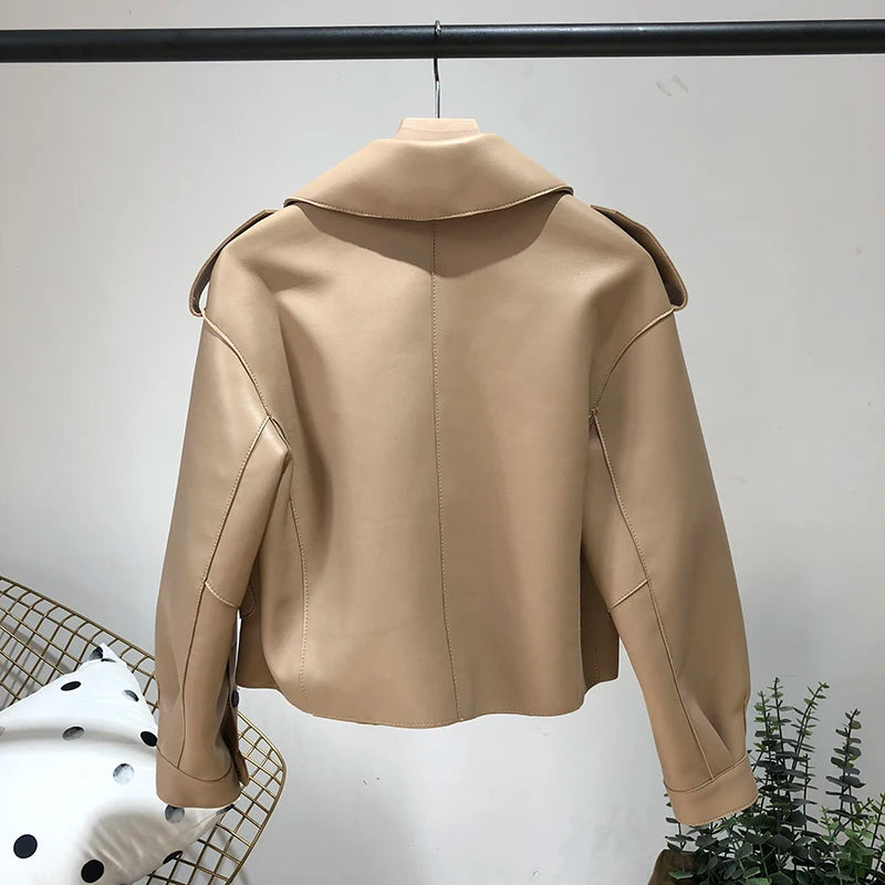 OFTBUY 2022 Genuine Leather Jacket Women Real Sheepshin Leather Coat Spring Autumn New Fashion Real Leather Jacket Loose Casual