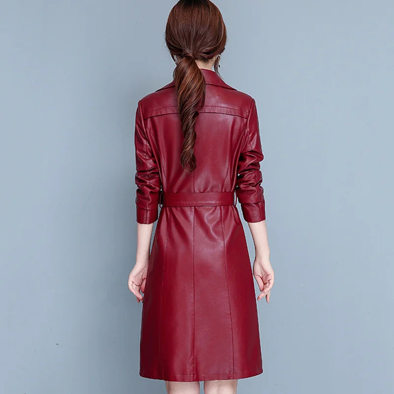 M-7XL Woman Sheepskin OverCoat Spring Autumn Winter 2026 Fashion Fur Collar Warm Thick Slim Long Sheep Leather Coat Female