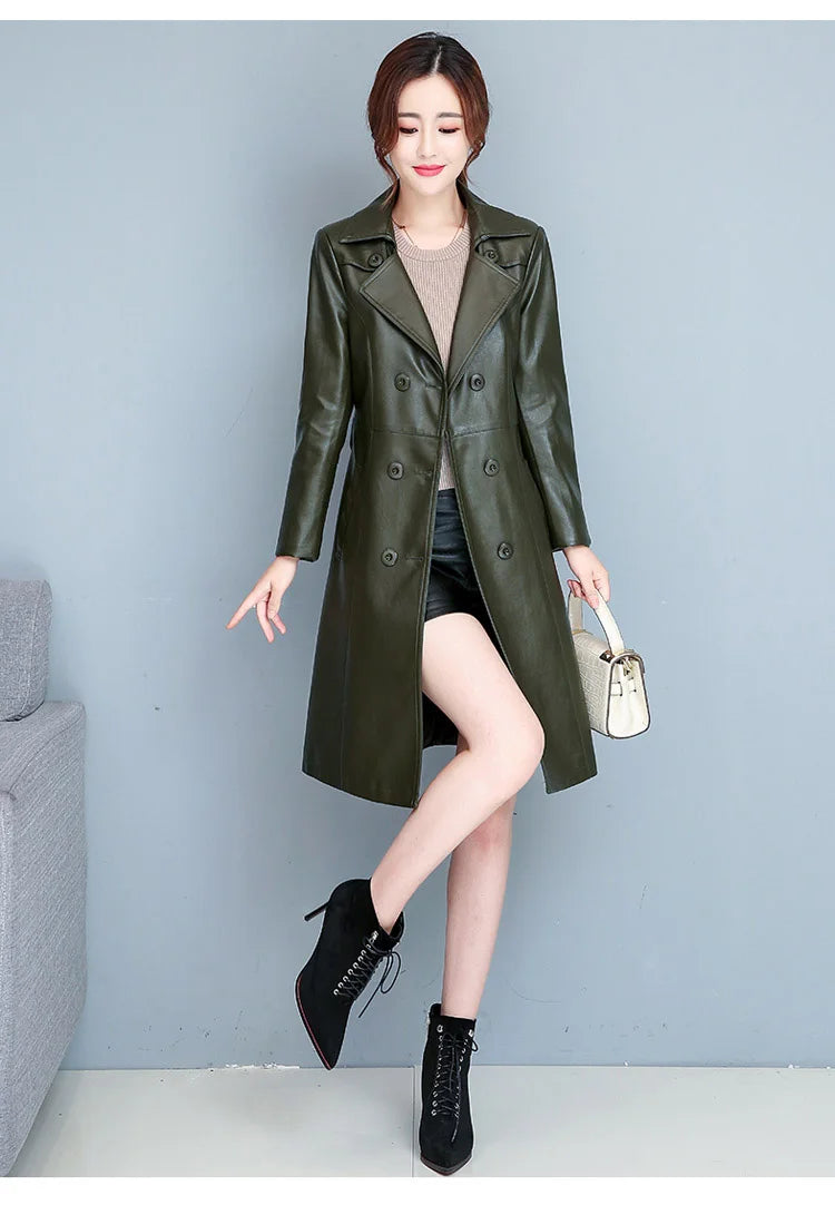 M-7XL Woman Sheepskin OverCoat Spring Autumn Winter 2026 Fashion Fur Collar Warm Thick Slim Long Sheep Leather Coat Female