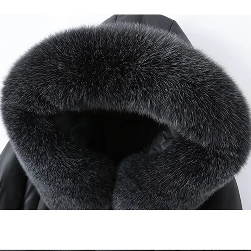 2022 High Quality Sheepskin Down Jacket Women Winter Coat Fox Fur Collar Hooded Natural Leather White Duck Down Outerwear KW1213