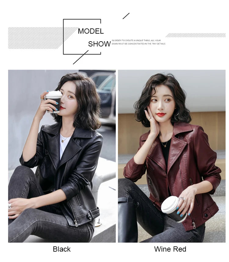 New Women Classic Leather Coat Spring Autumn 2025 Fashion Suit Collar Slim Short Sheepskin Outerwear Biker Leather Jacket Female