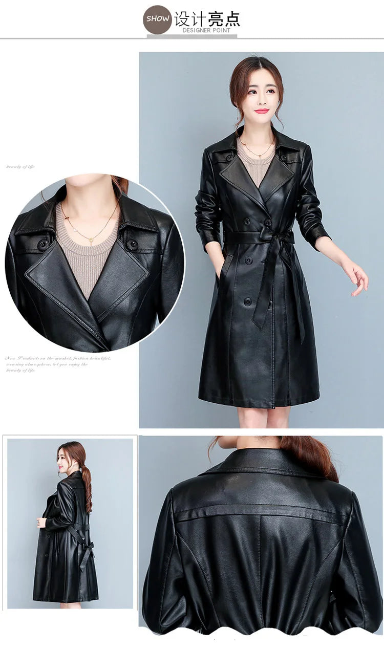 M-7XL Woman Sheepskin OverCoat Spring Autumn Winter 2026 Fashion Fur Collar Warm Thick Slim Long Sheep Leather Coat Female