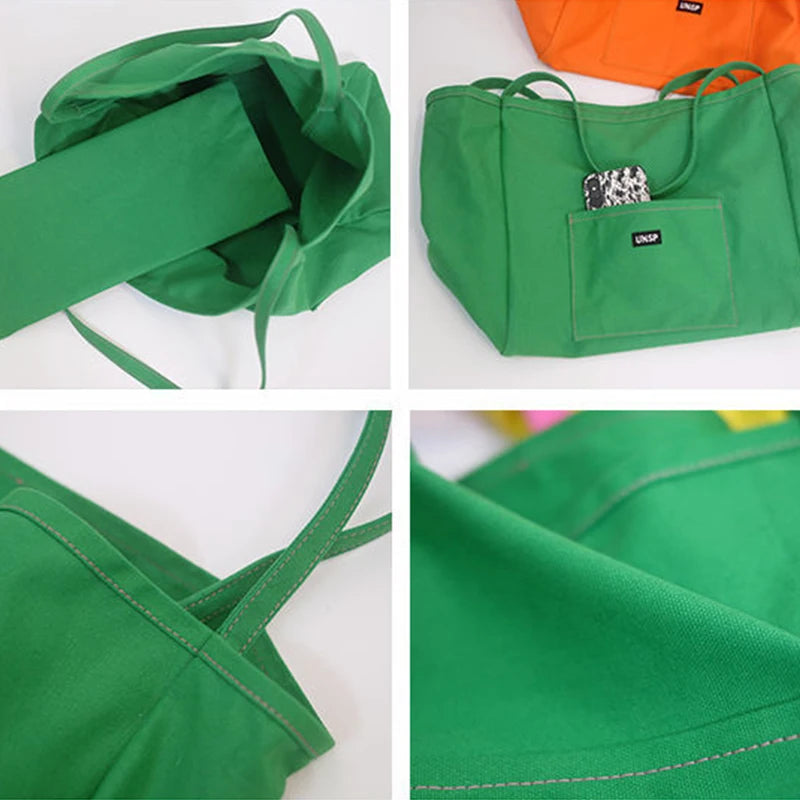 Canvas Bag High Quality Reusable Shopping Shoulder Bag Women Simple Casual Daily Use Handbag Totes Female Portable Folding Purse
